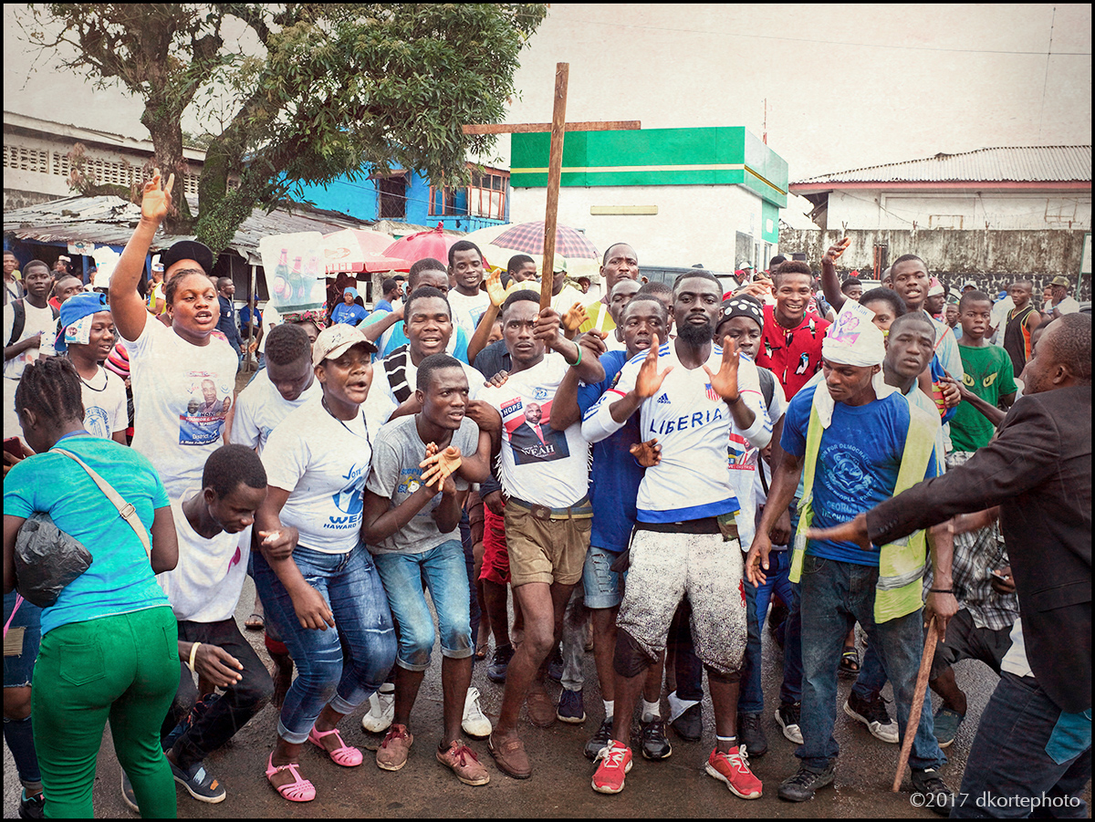 Weah supporters arrive at a rally point on U.N. Drive in Monrovia.